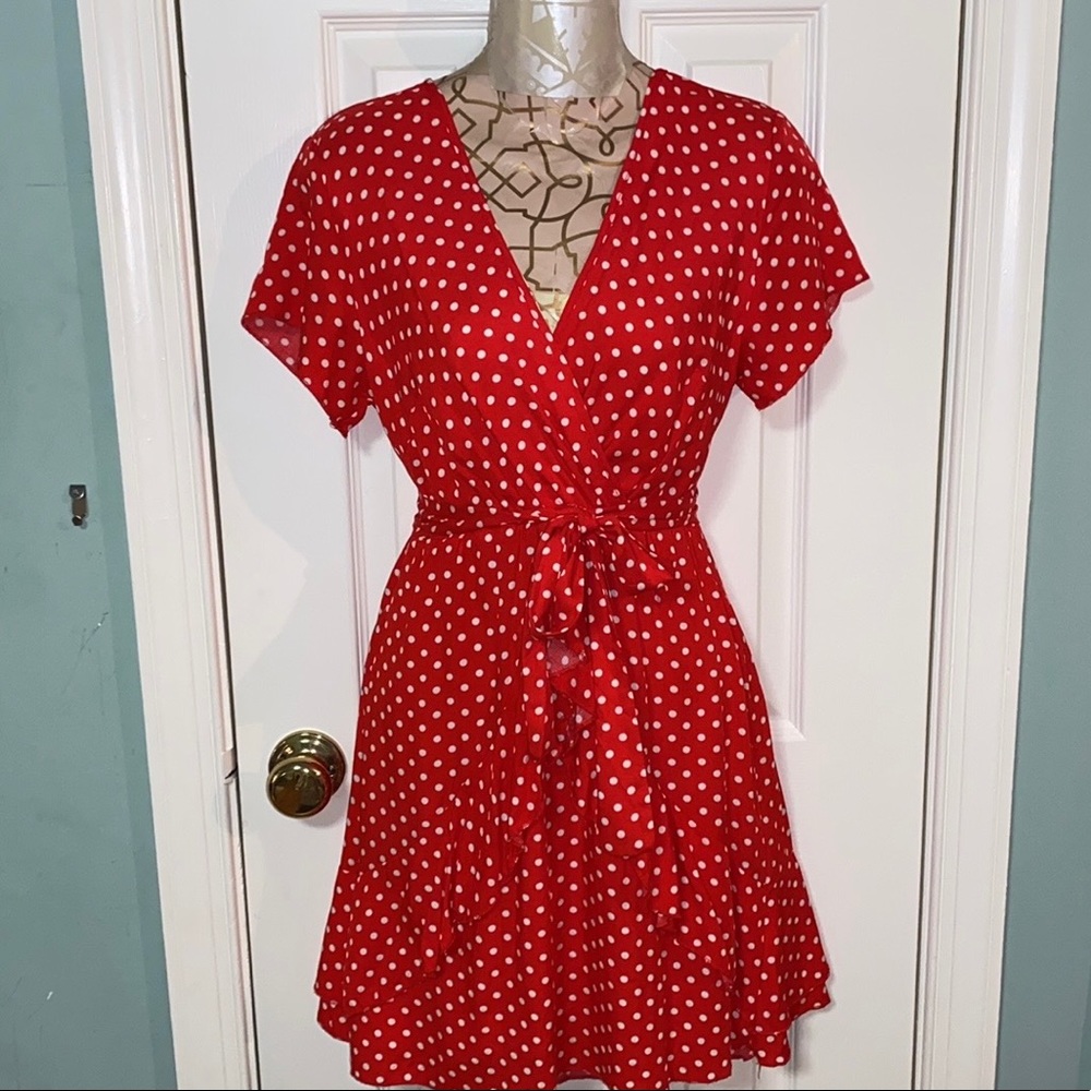Red and white polka-dot dress